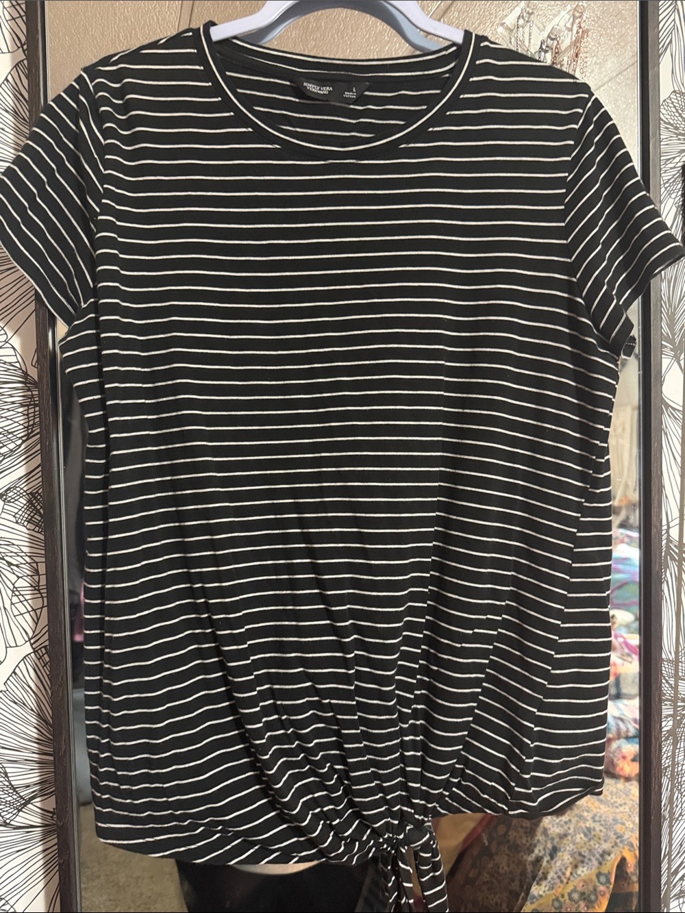 Simply Vera Vera Wang Black and White Striped Tie-Front Short Sleeve Tee